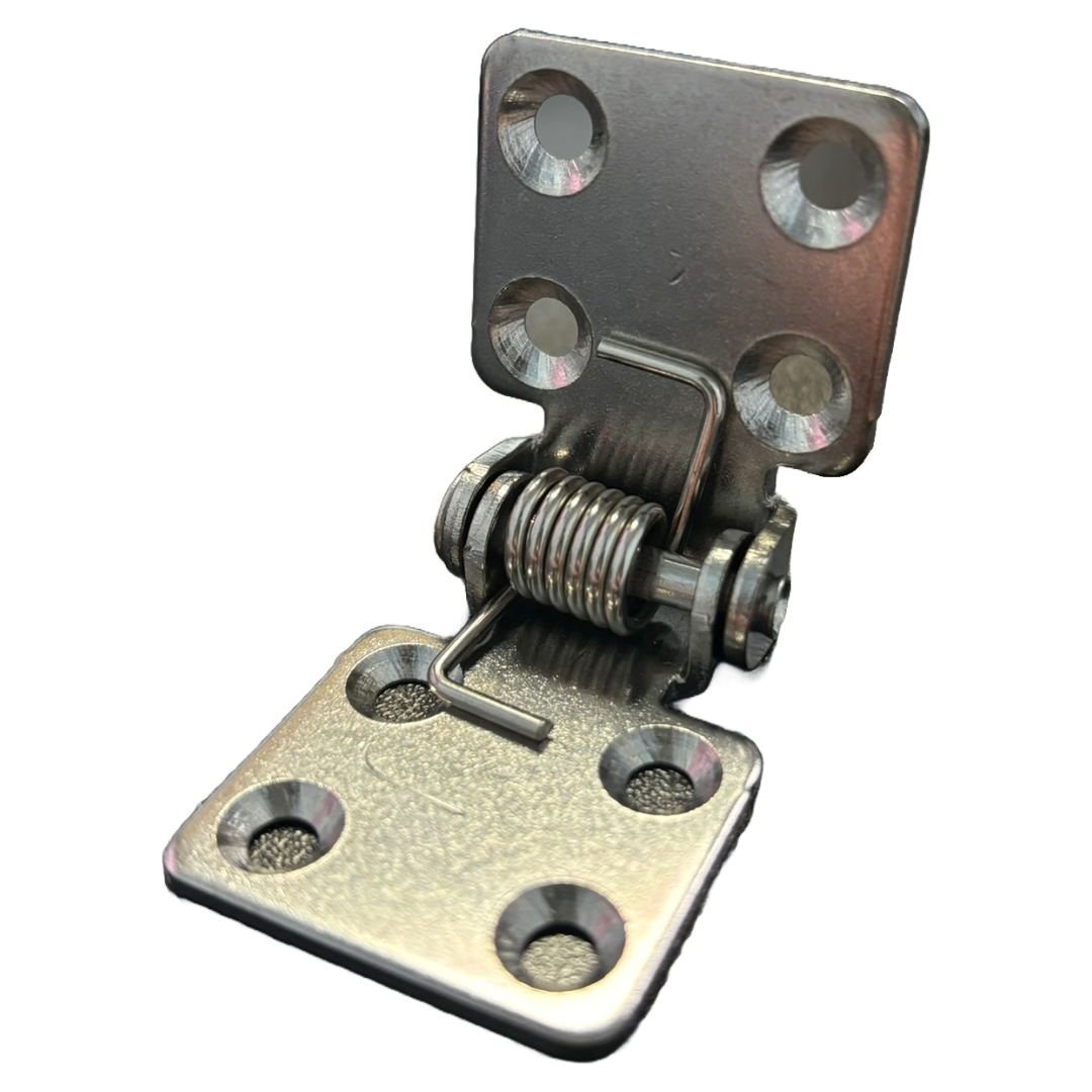 Spring loaded lid hinge for C8300 Series centrifuge with base mounting screws and nuts. Set of 2